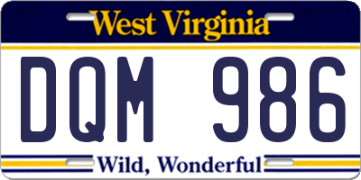WV license plate DQM986