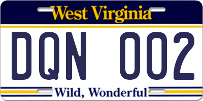WV license plate DQN002