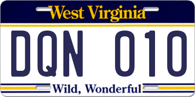 WV license plate DQN010