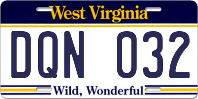 WV license plate DQN032