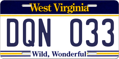 WV license plate DQN033