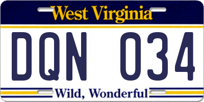 WV license plate DQN034