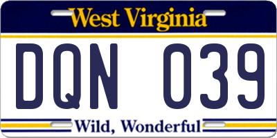 WV license plate DQN039