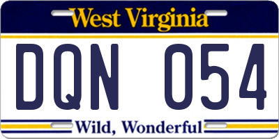 WV license plate DQN054