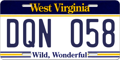 WV license plate DQN058