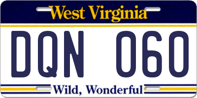 WV license plate DQN060