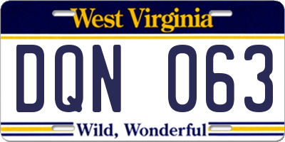 WV license plate DQN063
