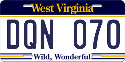 WV license plate DQN070