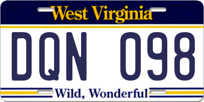WV license plate DQN098