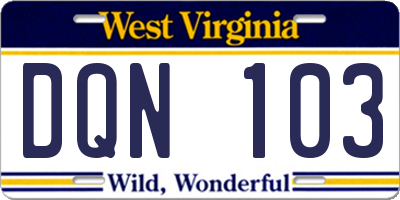 WV license plate DQN103