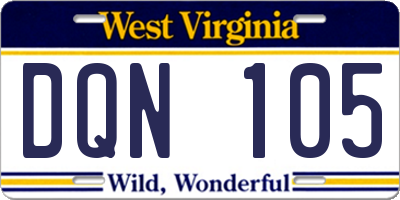 WV license plate DQN105