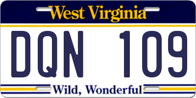 WV license plate DQN109