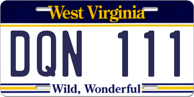 WV license plate DQN111