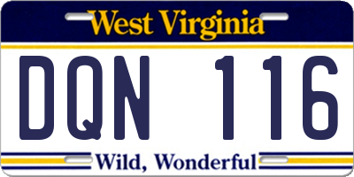 WV license plate DQN116