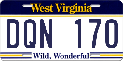WV license plate DQN170