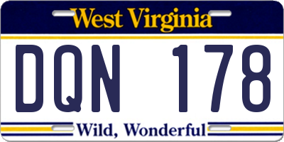 WV license plate DQN178