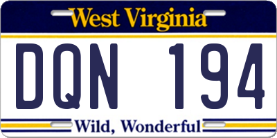 WV license plate DQN194