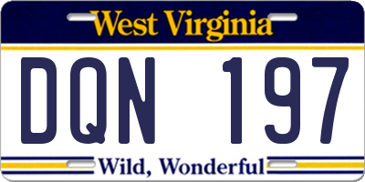 WV license plate DQN197