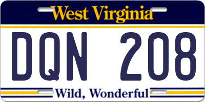 WV license plate DQN208