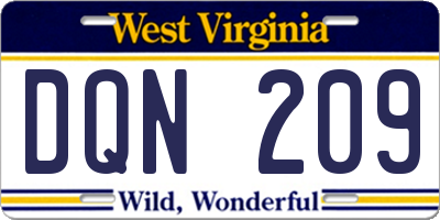 WV license plate DQN209