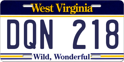 WV license plate DQN218