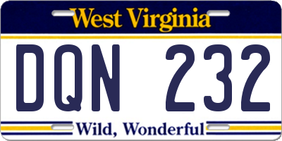WV license plate DQN232