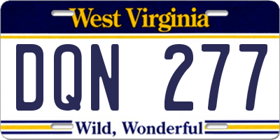 WV license plate DQN277