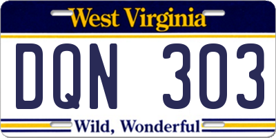 WV license plate DQN303