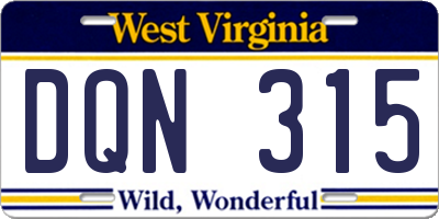 WV license plate DQN315