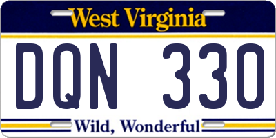 WV license plate DQN330