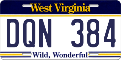 WV license plate DQN384