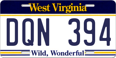 WV license plate DQN394