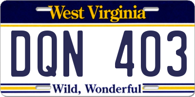 WV license plate DQN403