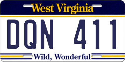 WV license plate DQN411