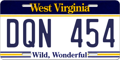 WV license plate DQN454