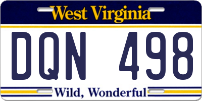 WV license plate DQN498