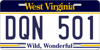 WV license plate DQN501