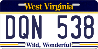 WV license plate DQN538