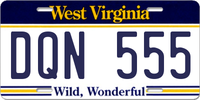 WV license plate DQN555