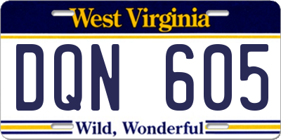 WV license plate DQN605