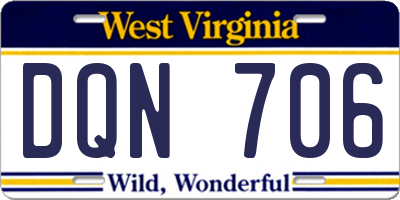 WV license plate DQN706