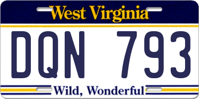 WV license plate DQN793
