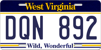 WV license plate DQN892