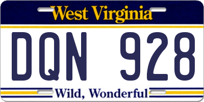 WV license plate DQN928