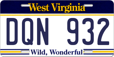WV license plate DQN932