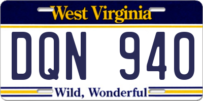 WV license plate DQN940