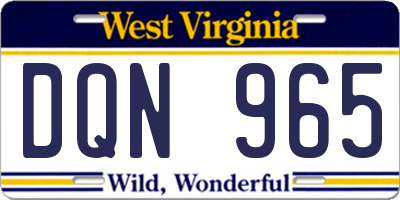 WV license plate DQN965