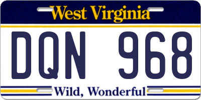 WV license plate DQN968