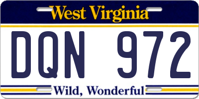WV license plate DQN972