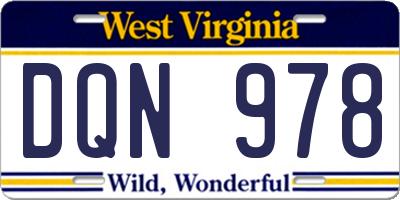 WV license plate DQN978